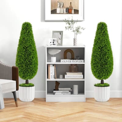 3 FT Artificial Cedar Teardrop Shaped Topiary Tree 2 Pack Potted Décor