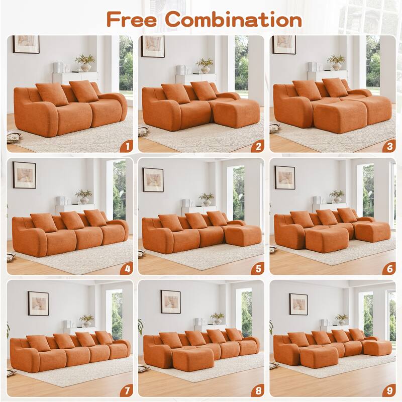 Roomfitters 4-Seat Teddy Fabric Boneless Sofa, No Assembly Modular Couch with 32D Sponge