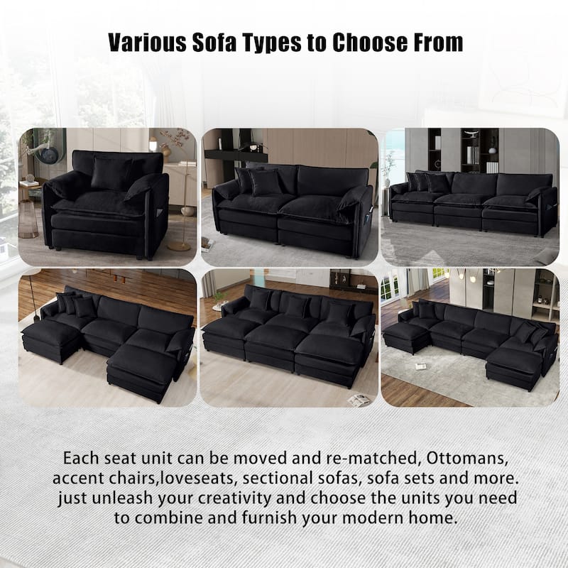 L Shaped Modular Sectional Sofa with Movable Ottoman, Oversized Chenille Cloud Couch, Comfy Upholstered 3-Seater Sofa