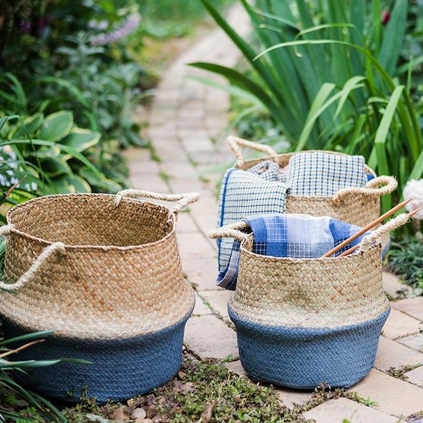 RusticReach Straw Basket Pop Up Belly Basket