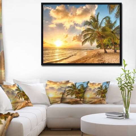 Designart 'Gorgeous Beach of Island Barbados' Modern Seascape Framed Canvas Artwork Print
