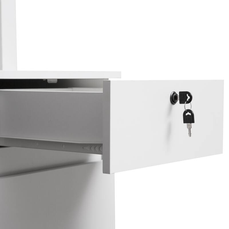 Roomfitters Computer Desk with Hutch & Bookshelf, Home Office Workstation, Space Saving Writing Table, Storage Shelves, White