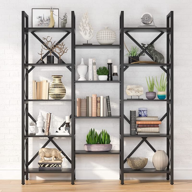 Large Triple Wide 5-Shelf Etagere Bookcase