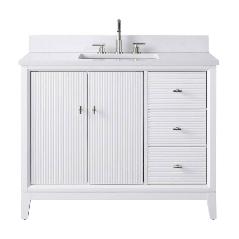 Vanity Art 42" Freestanding Bathroom Vanity with Engineered Marble Top and Sink