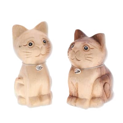 Novica Handmade Harmonious Meows Wood Figurines (Set Of 2)