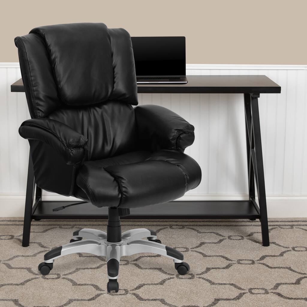 High Back LeatherSoft OverStuffed Office Chair with Fully Upholstered Arms