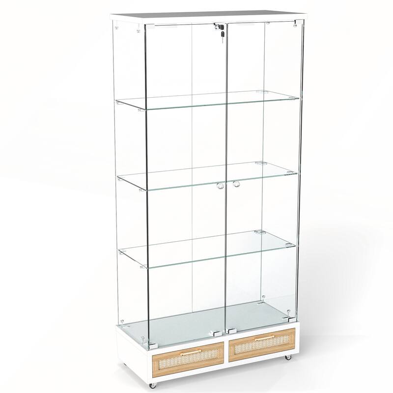 Modern Glass Display Cabinet with Large Drawer for Living Room and Bedroom