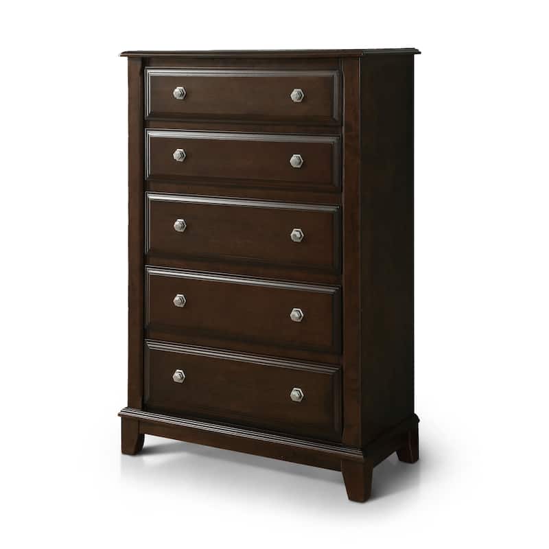 Hazelo Transitional Cherry Solid Wood 5-Drawer Chest by Furniture of America - Brown Cherry