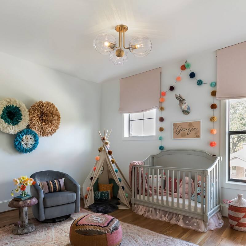 3-Light Contemporary Semi Flush Mount with Ripple Glass