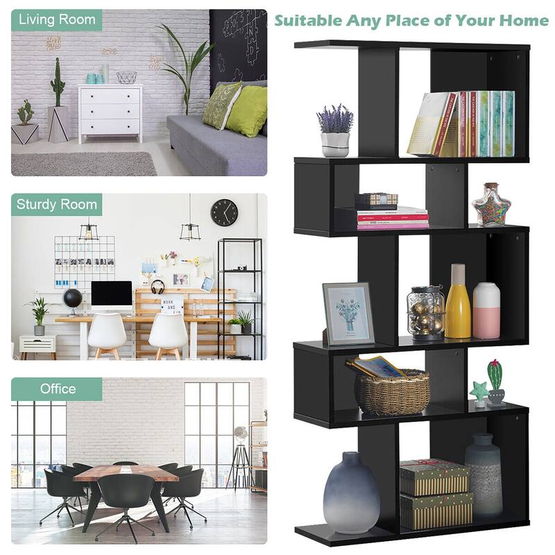 Gymax 2 PCS 5 Cubes Ladder Shelf Freestanding Bookshelf Display Rack