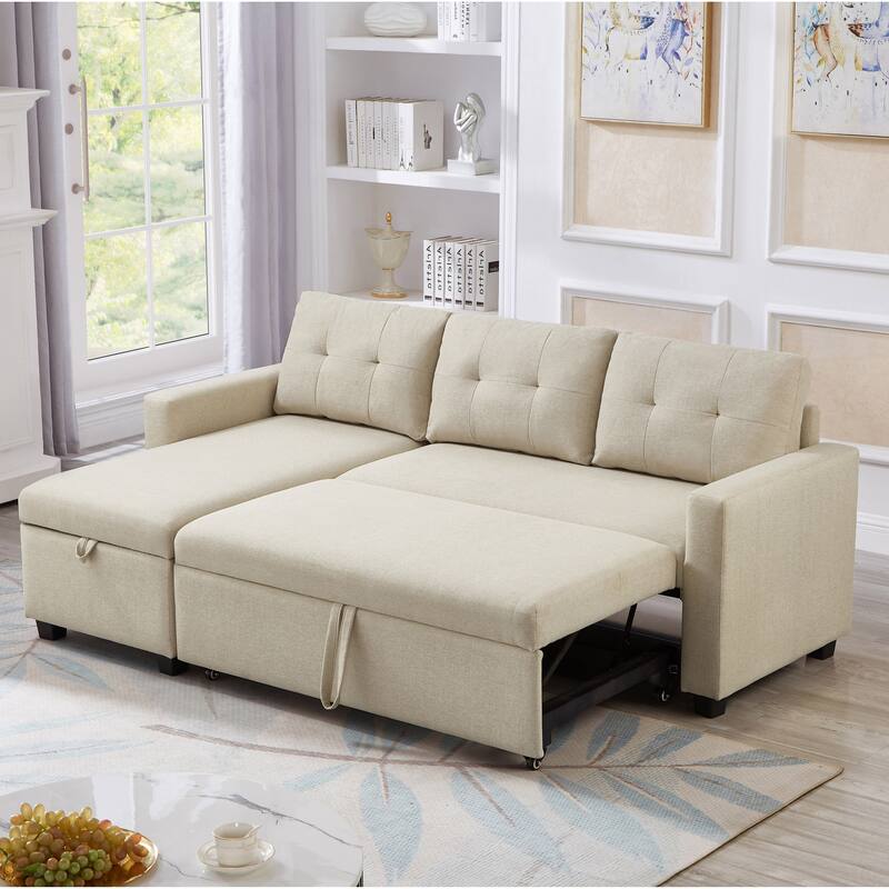 GDFStudio - Ethan Modern Pull-Out Sectional Sofa with Storage Chaise and Reversible Layout