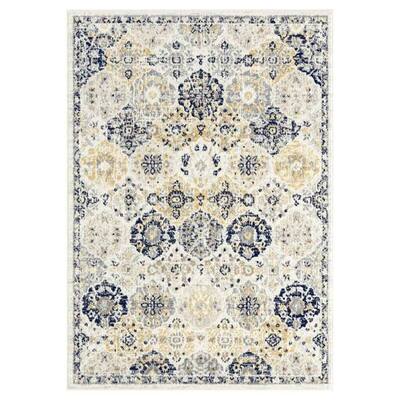 Priscilla Yellow and Navy Blue Floral Transitional Rug