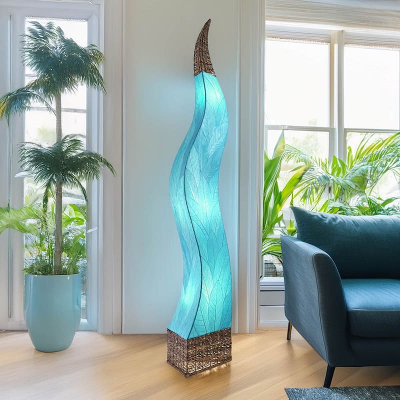 Eangee Handmade Flame Giant Lamp, Cocoa Leaves Shade, 13 x 13 x 72 in. - 13 x 13 x 72 - Sea Blue