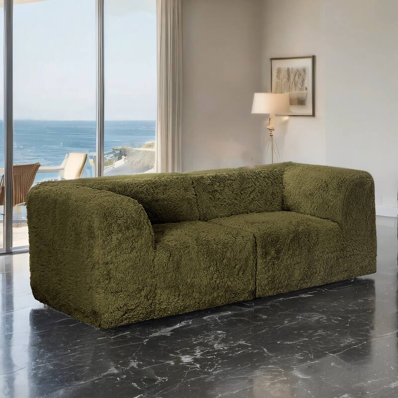 Furniture of America Ylena Modern 2-Piece Faux Fur Foam Modular Compressed Loveseat - Olive Green