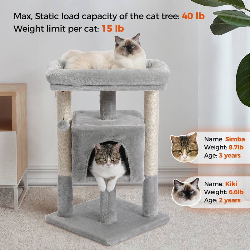 29" Indoor Cat Tree Tower Cat Condo with Scratching Posts & Plush Perch