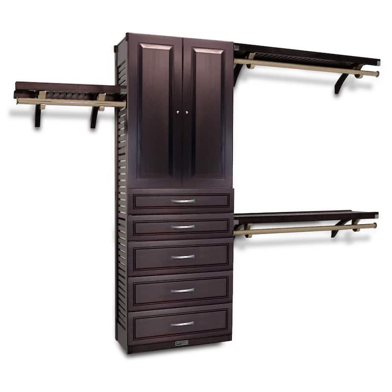 John Louis Home Solid Wood Reach-In Closet System with 5-Drawers and Raised Panel Doors Espresso