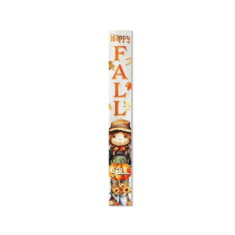 HomeRoots 72" Brown Orange And White Solid Wood Happy Fall Scarecrow Porch Sign