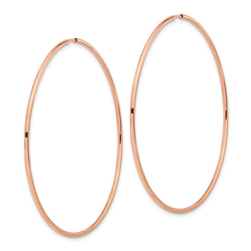 Curata 14k Rose Gold 1.5mm Polished Endless Hoop Earrings - 57.5x58mm Wide 1.5mm Thick