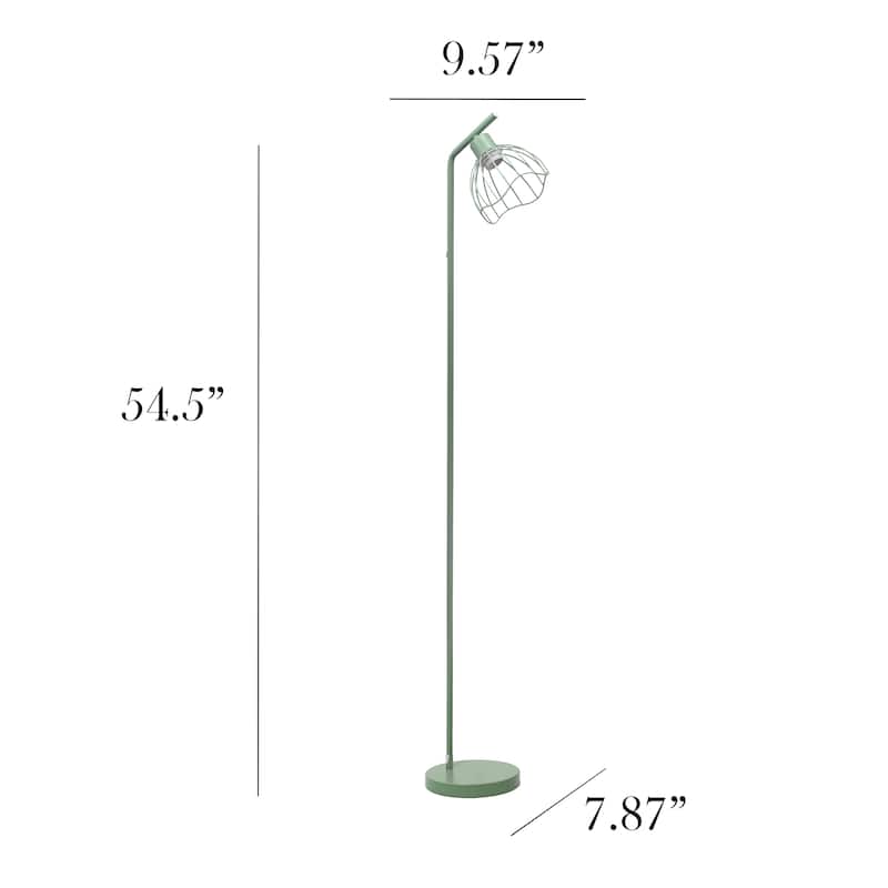 Metal Industrial Cage Floor Lamp with Curved Arm and Rotary Switch - 9.57 x 7.87 x 54.50 in. (L x W x H)