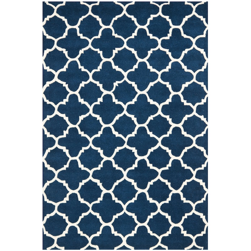 SAFAVIEH, Handmade Chatham Caisa Modern Moroccan Wool Rug - 3' x 5' - Dark Blue/Ivory