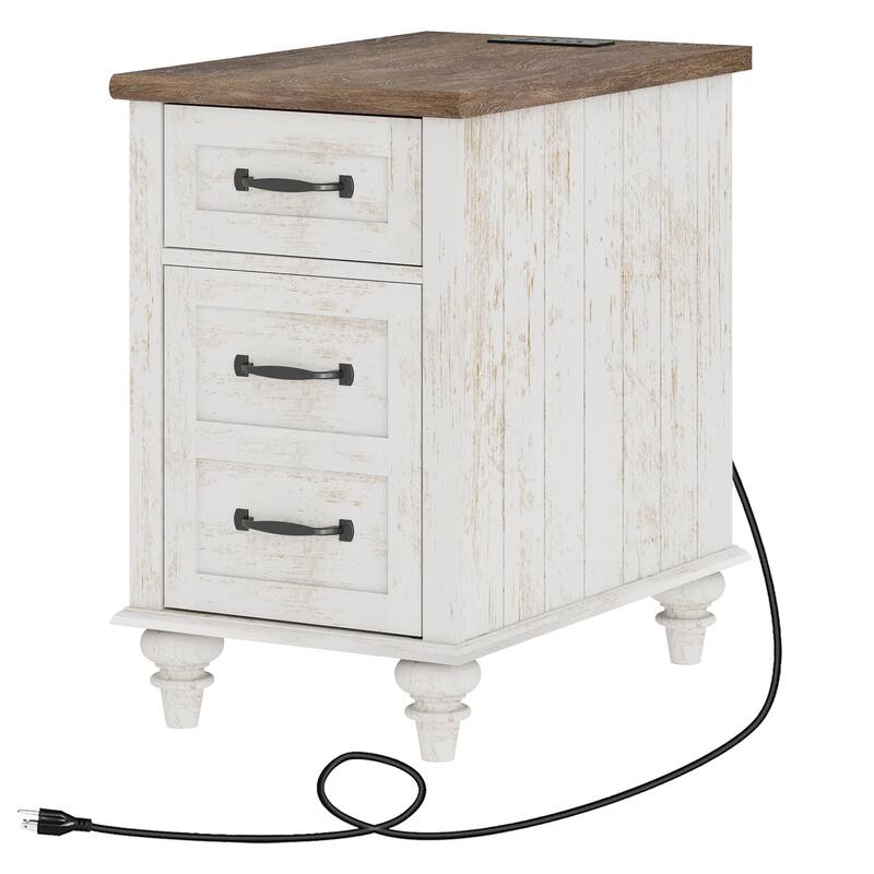 End Table with Charging Station, Side Table with Storage, Power Outlets & Type-C USB Ports for Living Room