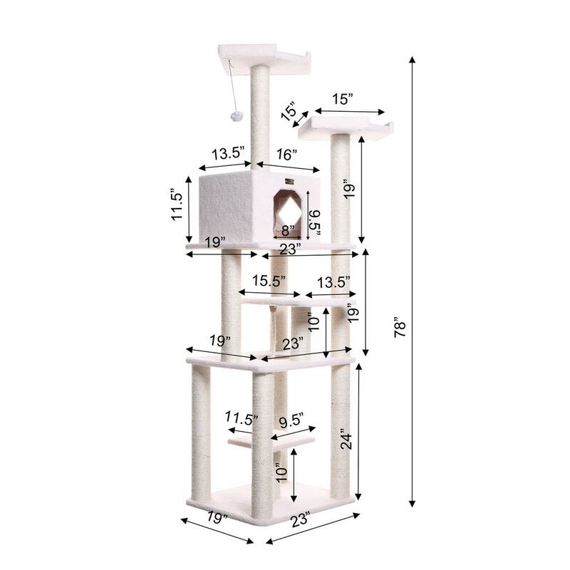 Real Wood B7801 Classic Cat Tree In Ivory 6 Levels Playhouse