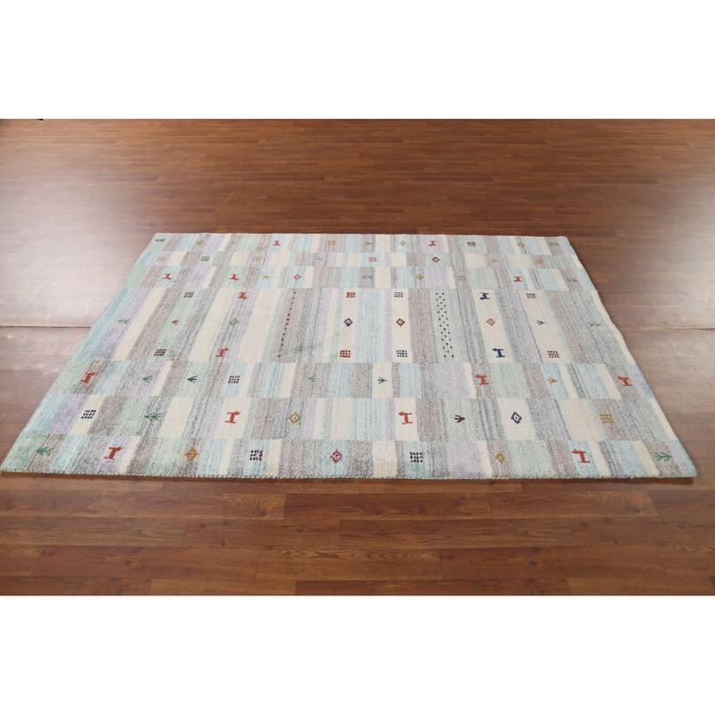 All-Over Tribal Gabbeh Indian Area Rug Hand-Knotted Wool Carpet - 4'9"x 6'6"