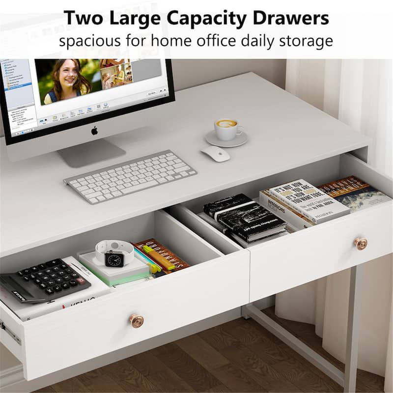 47 inch Home Office Desk Study Writing Table with 2 Storage Drawers
