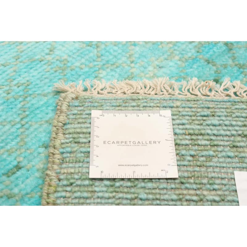 ECARPETGALLERY Hand-knotted Silk Shadow Aqua Wool Rug - 2'6 x 8'0