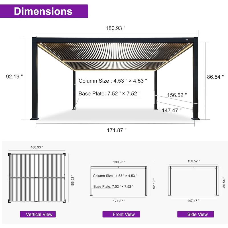 PURPLE LEAF Solar Louvered Pergola with LED String Lights Aluminum Outdoor Pergola with Adjustable Roof for Patio Garden