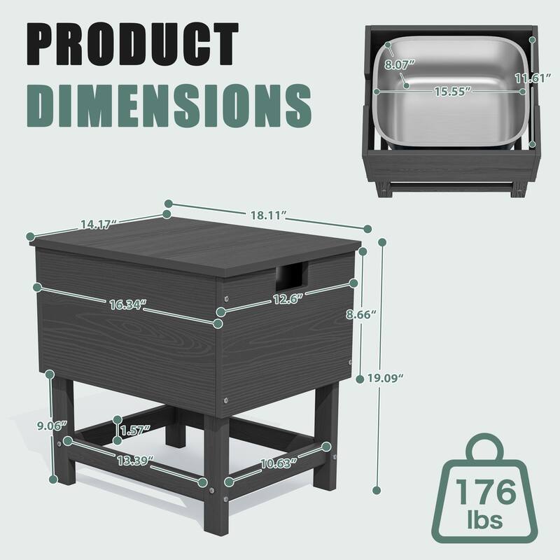 Outdoor Patio Weather Resistant HDPE Coffee & Side Table, Build-in Stainless Steel Cooler Bucket