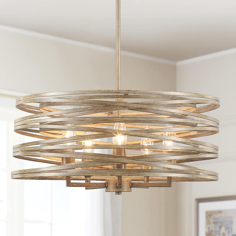 Farmhouse 5-Light Metal Drum Shape Pendant Light for Kitchen Island Entryway - Gold