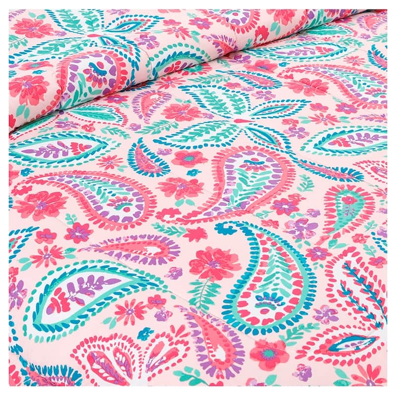 Watercolor Flutter Pink Floral Comforter Set With Butterfly Throw Pillow