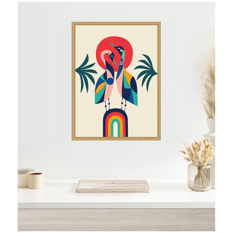 Kate and Laurel Sylvie Modern Vibrant Rainbow Geese Framed Canvas by Rachel Lee