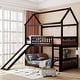 preview thumbnail 1 of 7, Espresso Twin Over Twin Bunk Bed with Slide, Playhouse-Inspired Design Espresso