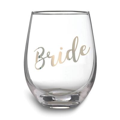 Curata Lillian Rose Gold-Tone Bride Stemless Wine Glass