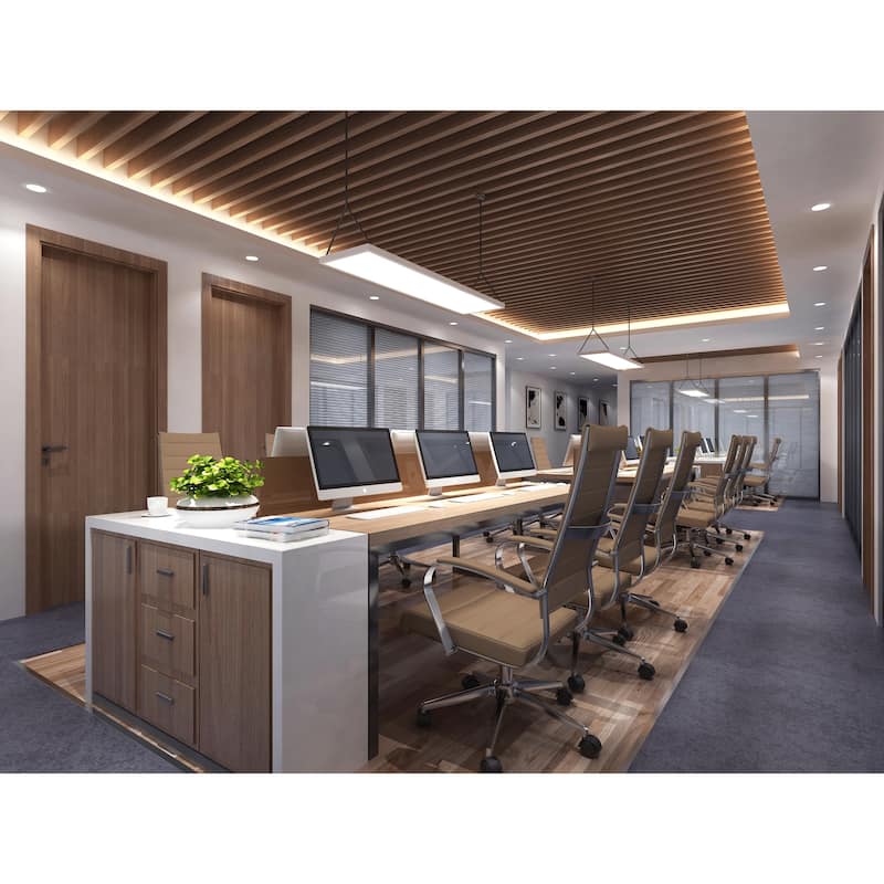 Modern Tan High Back Office Chair Ribbed PU Leather Swivel Tilt Conference Room Computer Desk Cushion Seat Boss