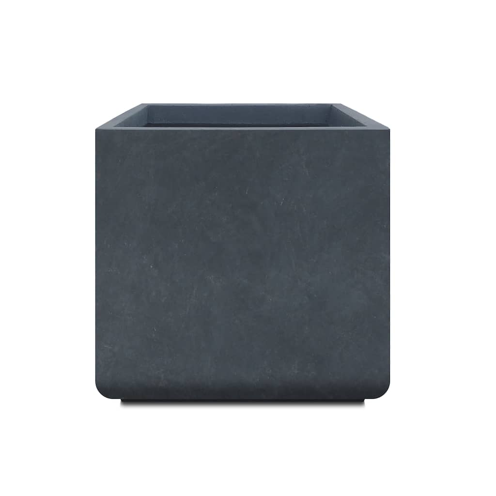 Kante Square Charcoal Finish Lightweight Concrete & Weather Resistant Fiberglass Modern Planter with Drainage Hole