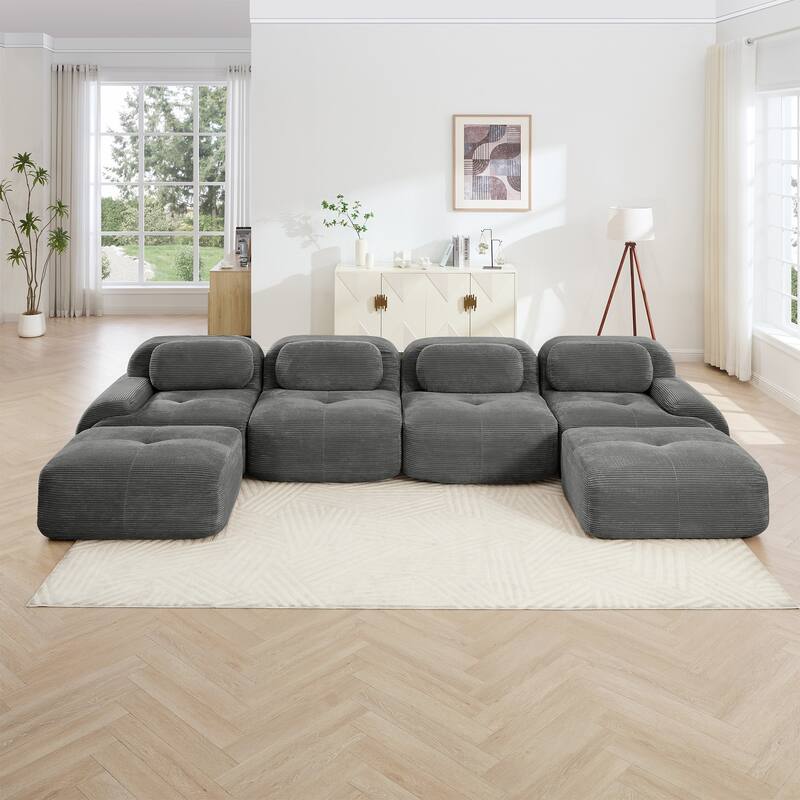 Corduroy Modular Boneless Sectional Sofa with Ottoman, Free combination, Pet-Friendly, No Assembly Required