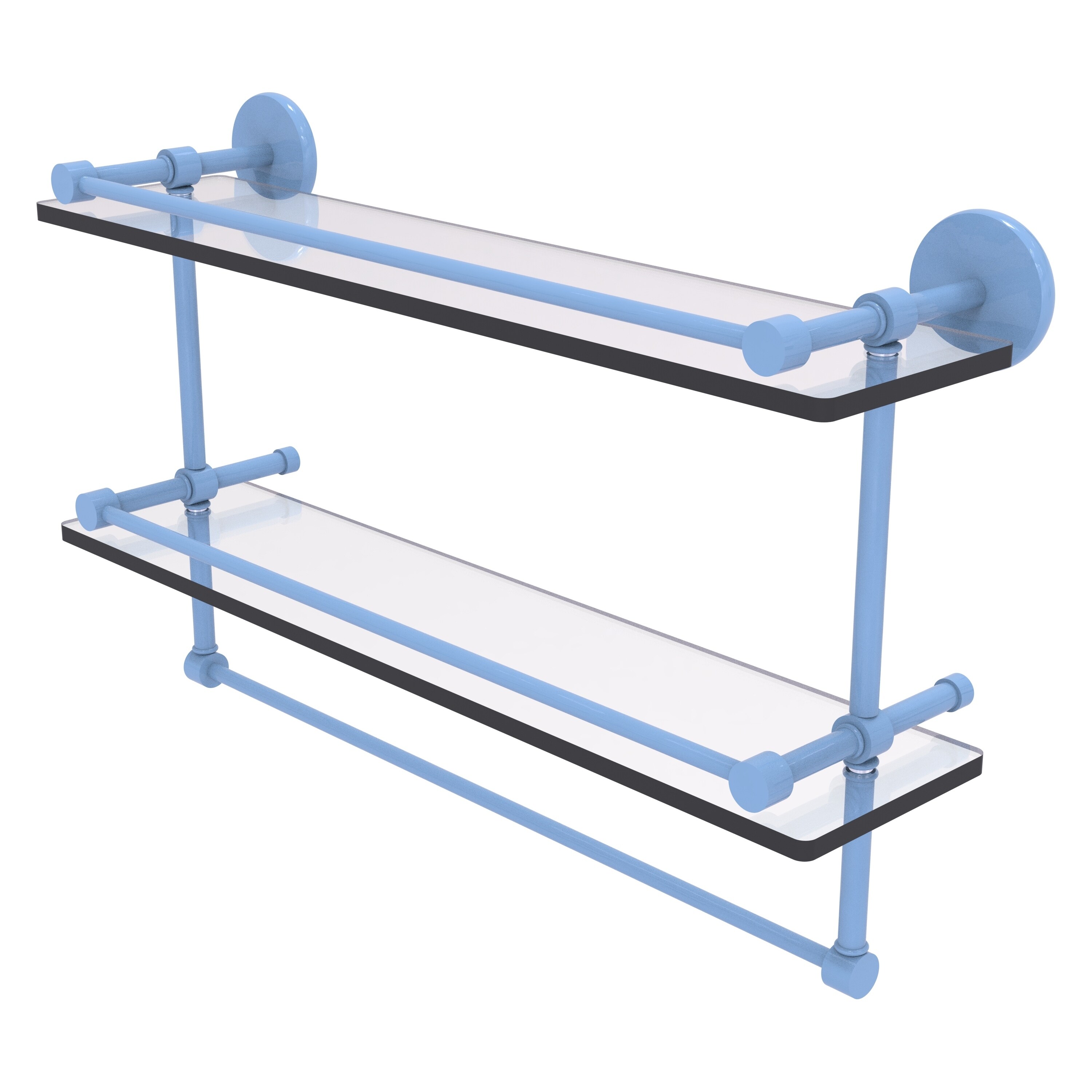 Allied Brass 16 Inch Gallery Double Glass Shelf with Towel Bar