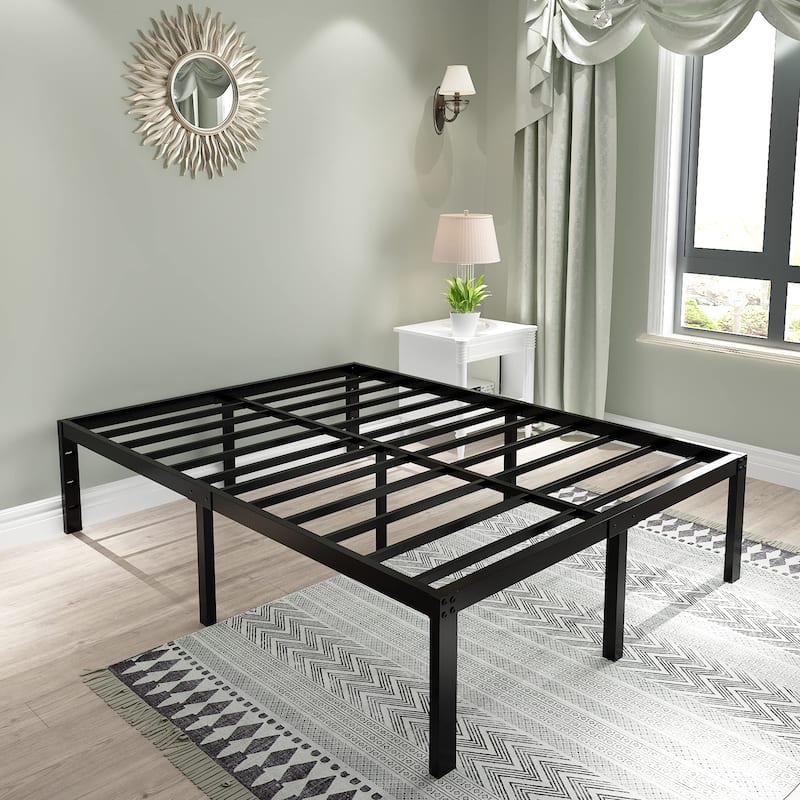 3600lbs Heavy Duty Reinforced Platform, 18 Inch Tall Mattress Foundation, Steel Slats Support Bed Frame with Underbed Storage