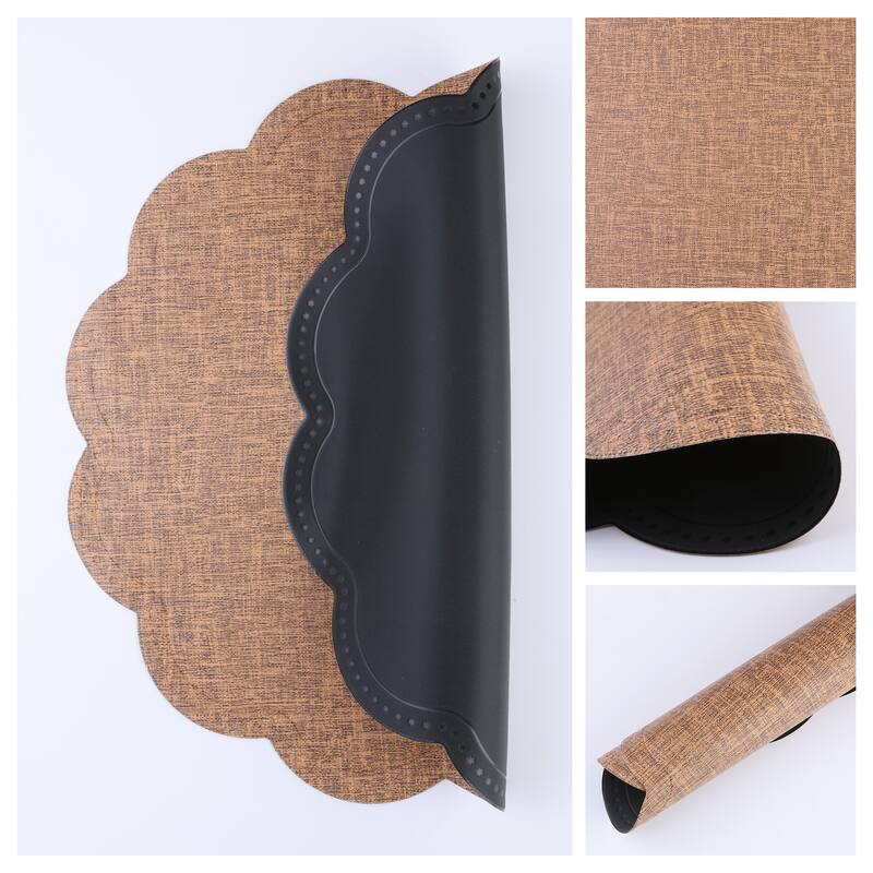 Placemats Set of 6 Flower Placemats for Kitchen Dining Table Decor Heat Resistant Table Placemats Wipeable Table Mat - 15*15in - Coffee