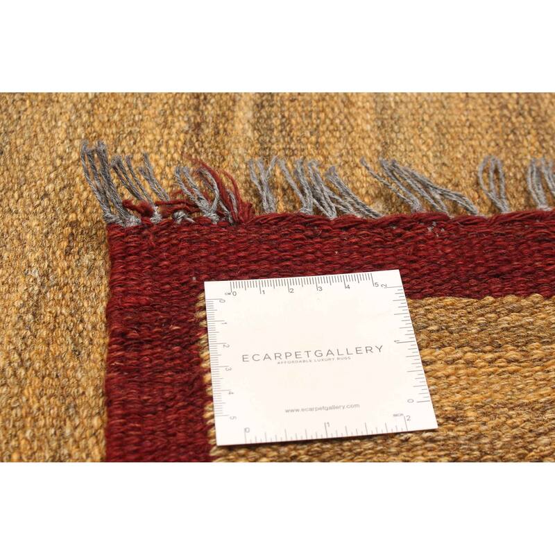 ECARPETGALLERY Flat-Weave Natural Light Brown Wool Tapestry Kilim - 6'2 x 6'10