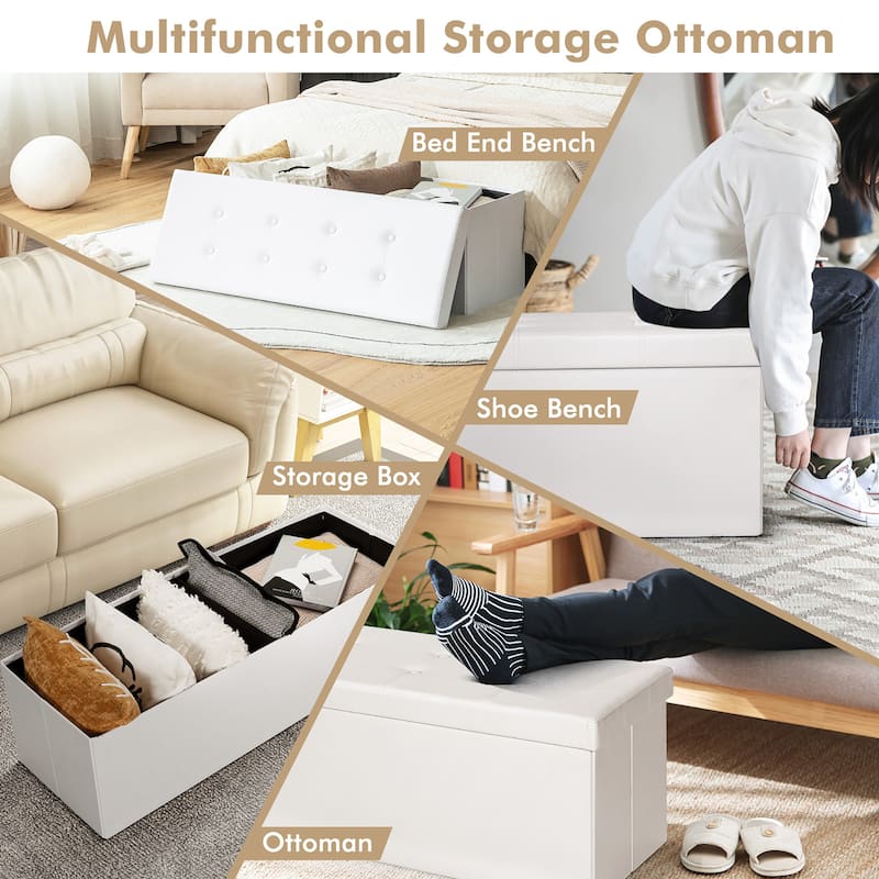 Costway 45''x15''x15'' Large Folding Storage Faux Leather Ottoman