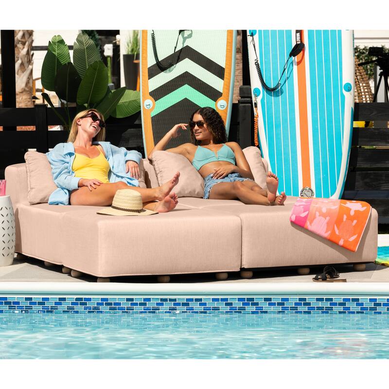 Jaxx Vada Outdoor Sun Lounger Loveseat Luxurious Modular Double Chaise and Conversation Nook - 72" W x 79.5" D x 25.5" H