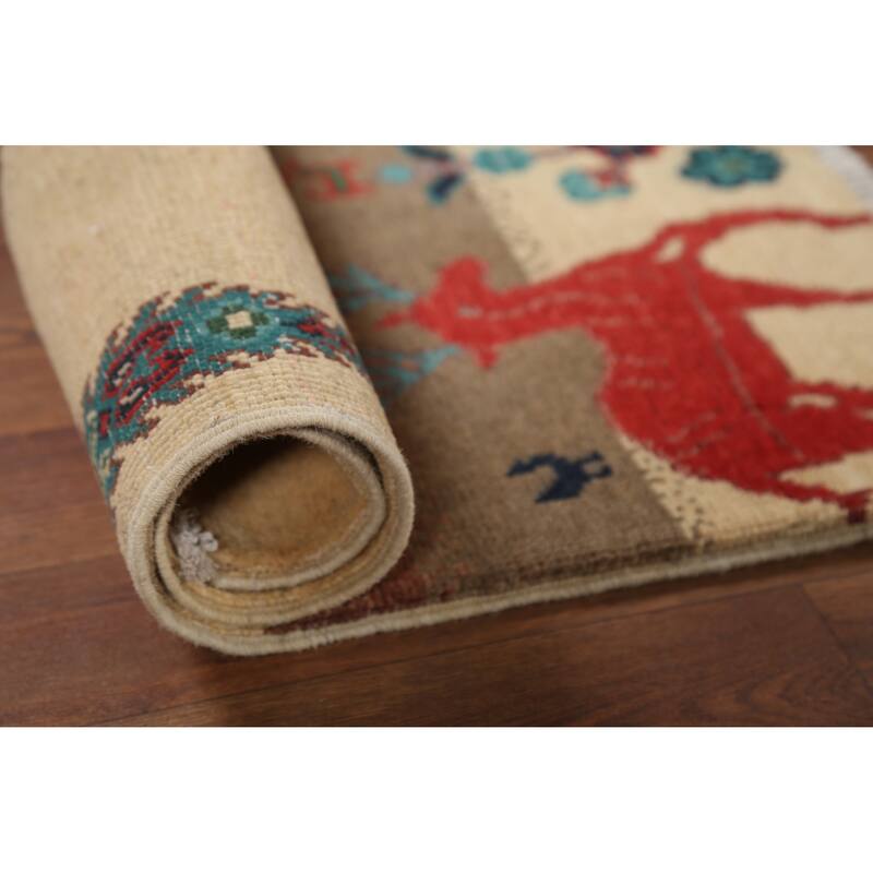 Animals Design Kazak Accent Rug Hand-Knotted Wool Carpet - 2'1"x 2'10"