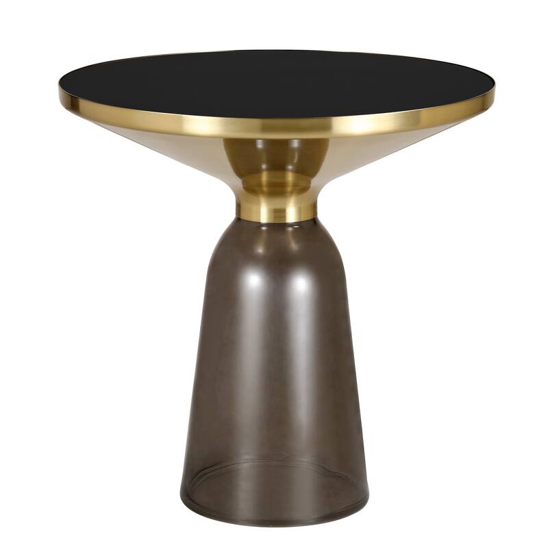 19-Inch Side Table Round Glass/Stone Tabletop End Table with Gold Iron Rim and Glass Base