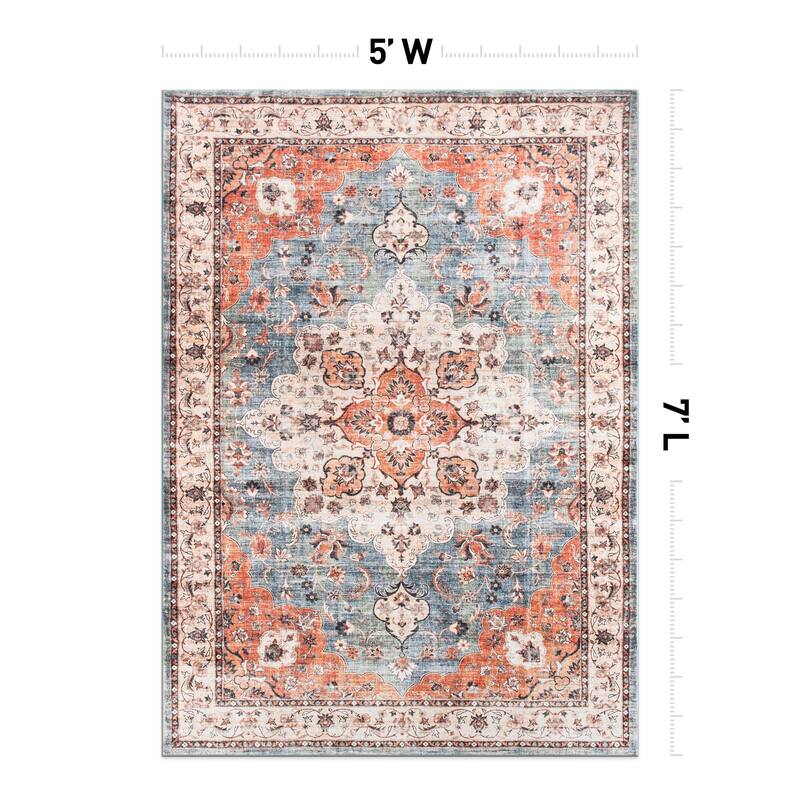 World Rug Gallery Traditional Distressed Washable Non Slip Area Rug