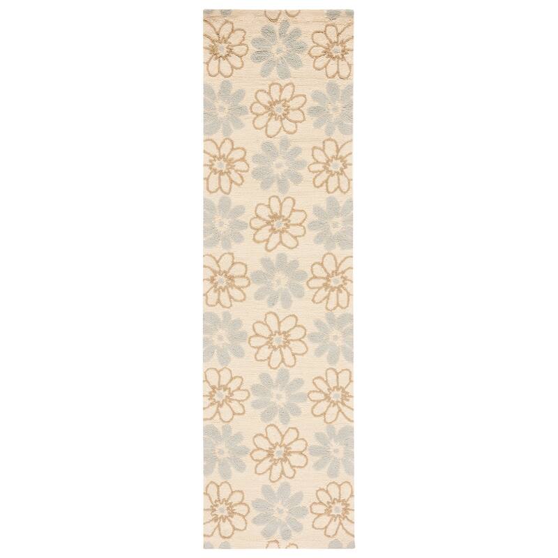 SAFAVIEH Handmade Four Seasons Olwen Floral Rug - 2'3" x 8' Runner - Ivory/Light Blue