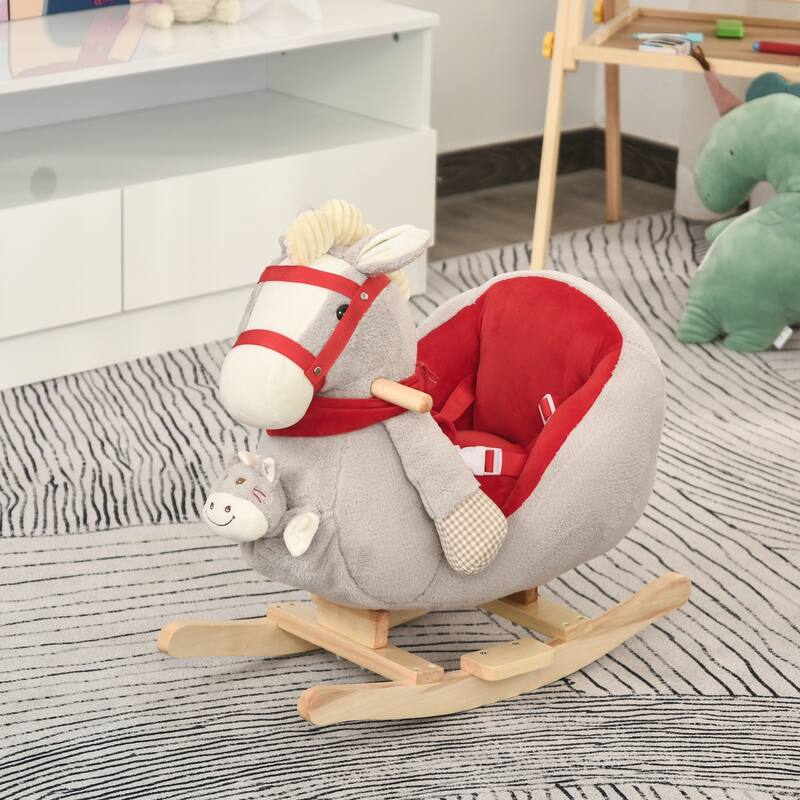 Plush Rocking Horse for Kids with Soothing Lullaby, Soft Fabric, and Safe Wooden Base for Toddler Fun